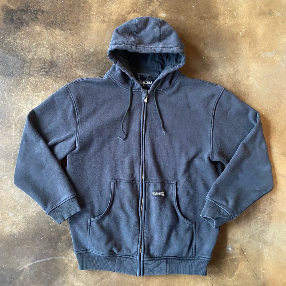VTG 90s Dakota Heavyweight Faded Black Zip-Up Hoodie